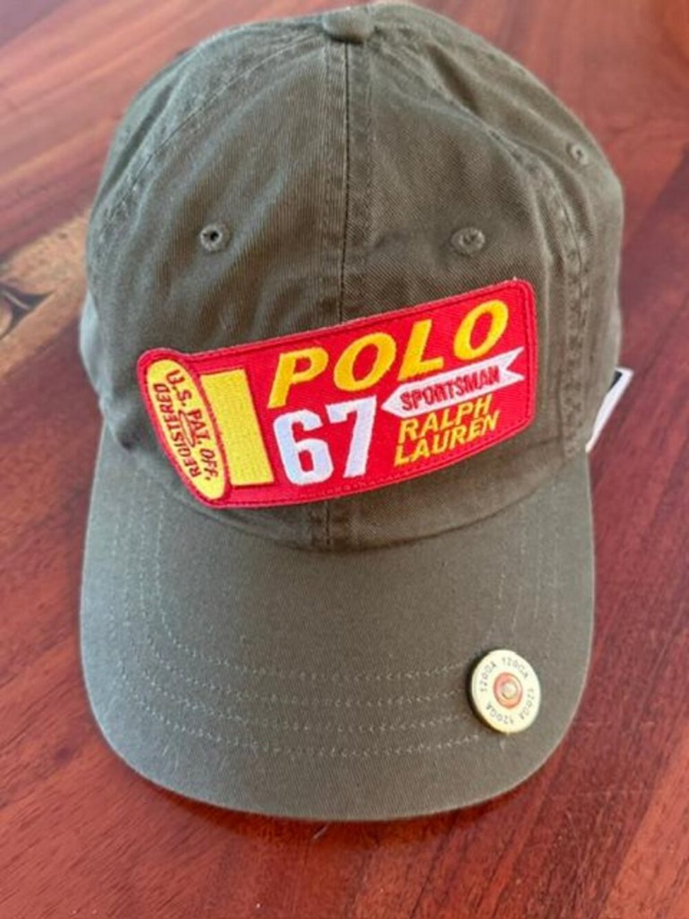 NWT POLO RALPH LAUREN 1 OF 1 POLO SPORTSMAN 67 SHOTGUN SHELL CAP WITH BILL PIN